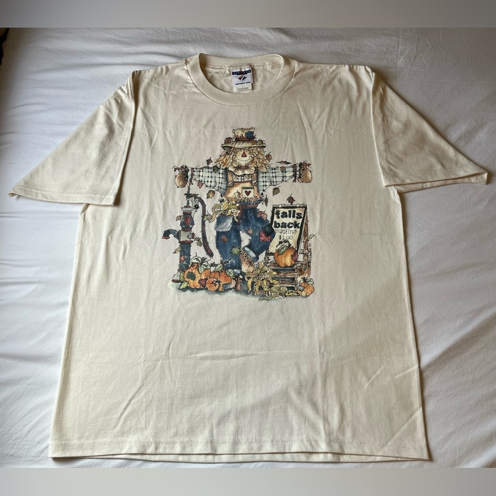 Women's 1997 NWOT R Baxter Scarecrow Graphic Tee Jerzees L Grannycore Fall - Picture 2 of 8